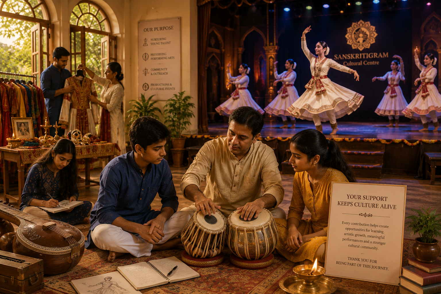 Young artists and learners participating in a Sanskritigram cultural programme